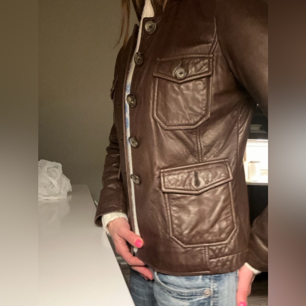 Mint! Vintage Authentic Leather Jacket Banana Republic Fitted Dark Brown Sz 2 - Picture 10 of 13
